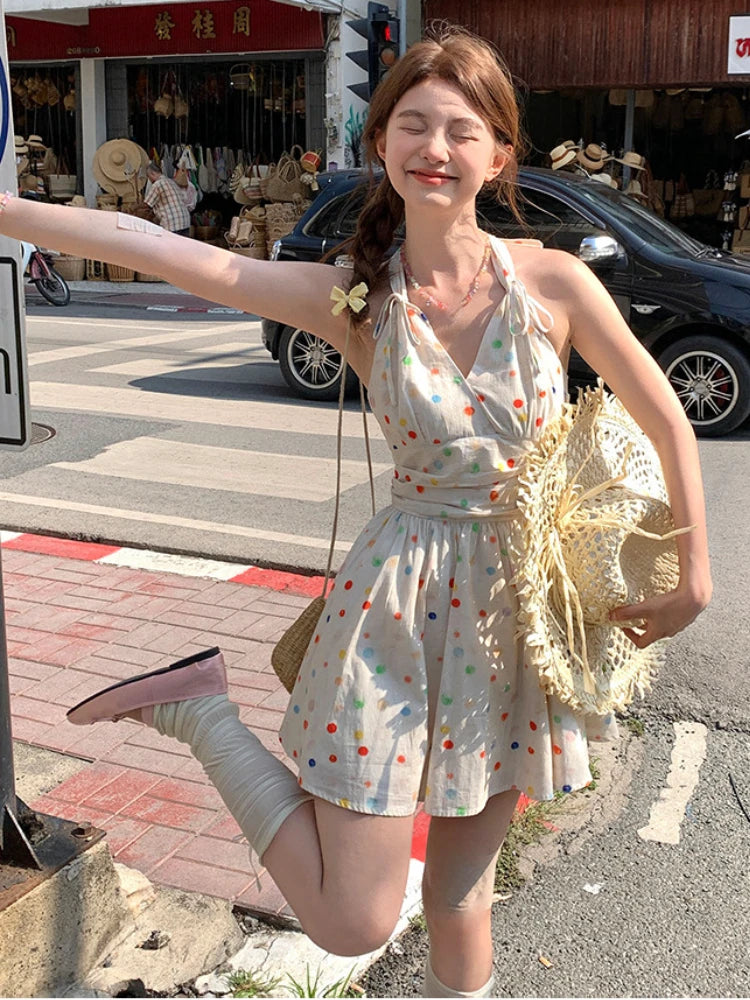 LIZAKOSHT  -  Summer Japanese Kawaii Y2k Dress Women Casual Sleeveless Hanging Neck Dress Beach Even Party Sexy Mini Dress Female Fashion