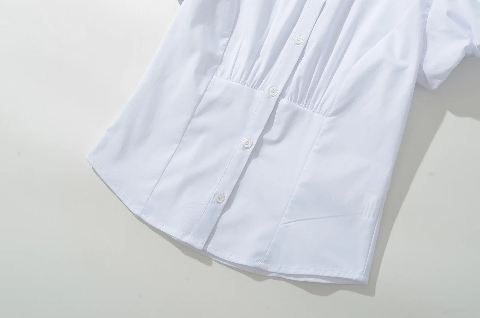 LIZAKOSHT  -  Women WHITE Corset-like Paneled Construction Short Gathered Sleeves LIANA TOP