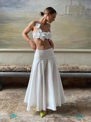 LIZAKOSHT  -  Sexy 3D Flower Lace-up Sling Tank Top Women Chic Empire Sleeveless Backless Female Crop Tops 2024 Spring Summer Lady Streetwear