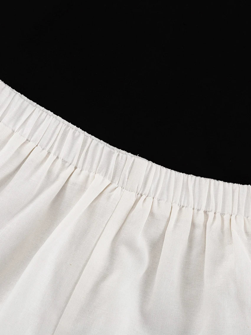 LIZAKOSHT  -  White Summer Ladies Sleepwear Suit Strap Pajamas Square Collar Nightie Lace Up Nightgowns Shorts Casual Nightwear Set