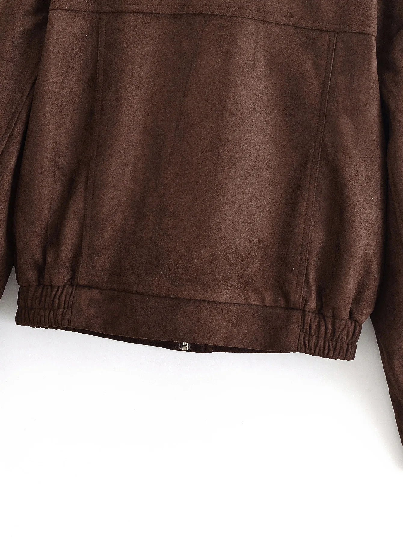 LIZAKOSHT  -  Vintage Suede Bomber Jacket For Women Brown Short Coat High Collar Long Sleeves With Pockets Overcoat New Autumn Winter