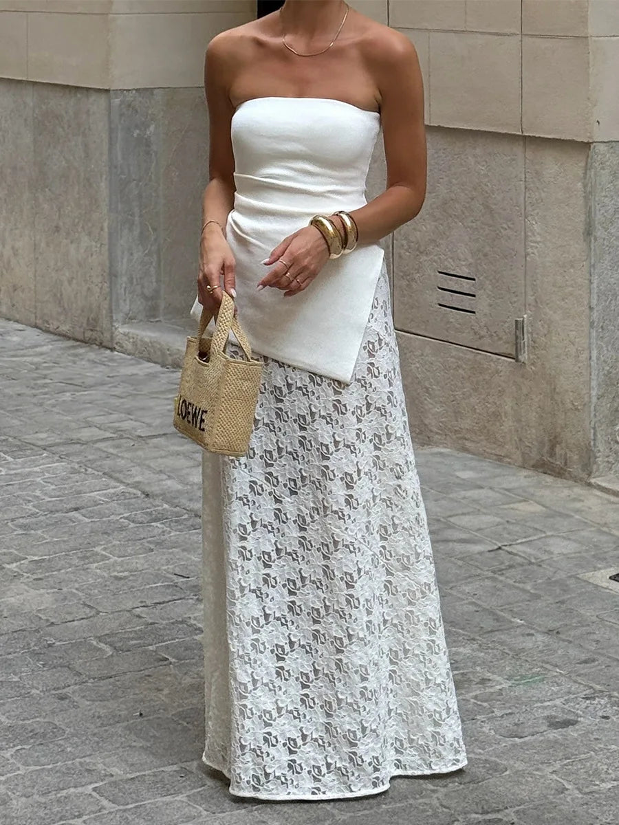LIZAKOSHT  -  Women's Chic Streetwear White Jacquard Skirts Ankle Length Lace Midi Skirt Stylish Daily Skirt Women's Clothing