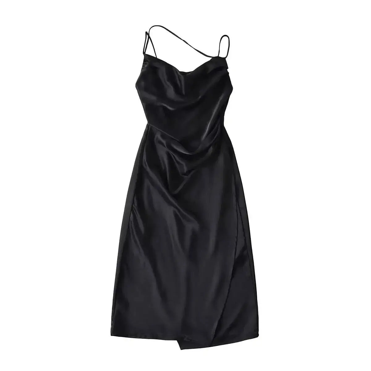 LIZAKOSHT  -  Summer French Style Low Collar Sling Dress Women High Waisted Wrap Hip Solid Slim Light Mature Style A-line Long Dress IYVL