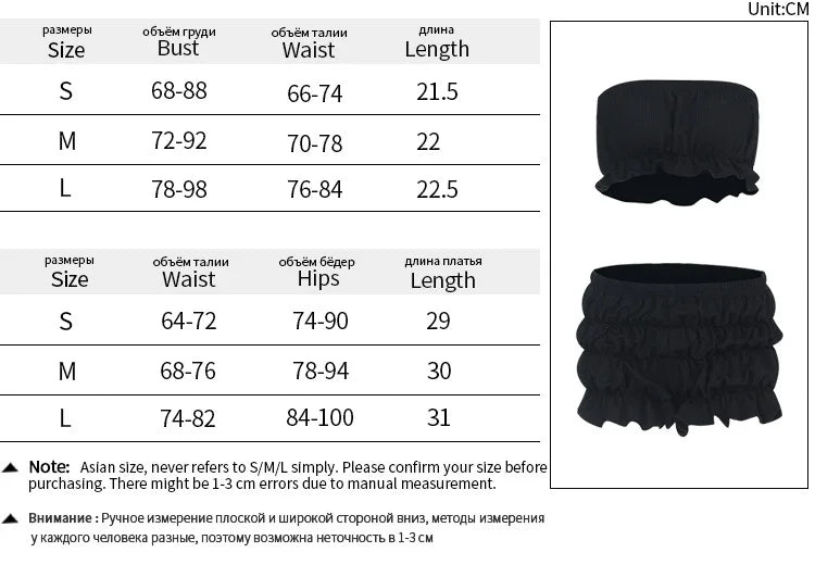 LIZAKOSHT  -  Summer Ruffle Bandeau Set Women's Cropped Tube Top & High Waist Shorts Beach Cover Up & Loungewear 2-Piece Outfit