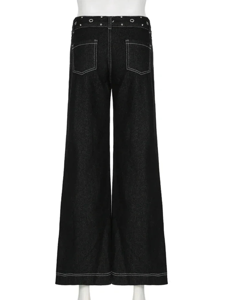LIZAKOSHT  -  New Punk Gothic Denim Pants Women Y2K Vintage Streetwear Harajuku Y2k E-girl High Waist Wide Leg Pants Emo Alt Jeans Femme