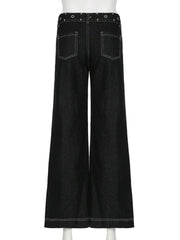LIZAKOSHT  -  New Punk Gothic Denim Pants Women Y2K Vintage Streetwear Harajuku Y2k E-girl High Waist Wide Leg Pants Emo Alt Jeans Femme
