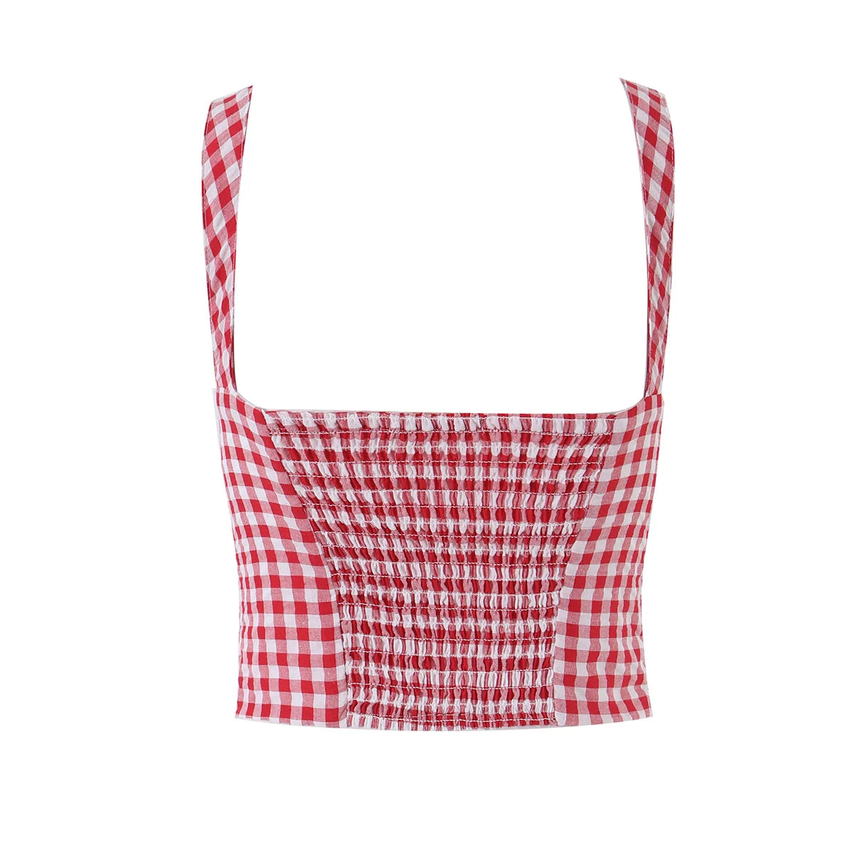 LIZAKOSHT  -  Sexy Red Plaid Spliced Lace Bow Ruched Chest Tank Top + High Waist Wood ears Mesh Lining Swing Cake Mini Skirt Suits 2pcs 1 Set