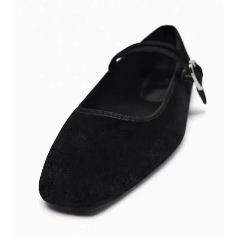 LIZAKOSHT  -  Shallow Casual Ladies Soft Mary Jane Shoes Retro Black Square Toe Outdoor Dress Ballet Flats Autumn Brand Women Footwear