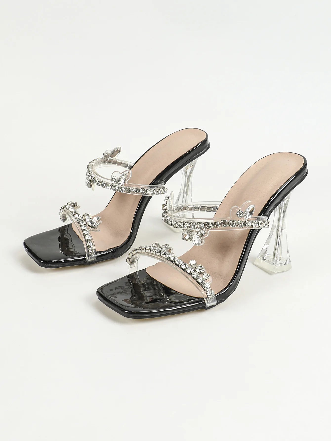 LIZAKOSHT  -  Fashion Rhinestone Slippers For Women's 2025 Summer New Crystal Thick Heel Transparent Sandals Full Diamond Shoulder Bag Set