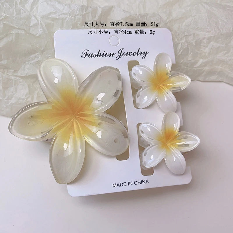 LIZAKOSHT  -  3pcs/set Flower Claw Clip Women Hawaiian Girl Hair Accessories Flower Ponytail Clip Clamp Barrettes Hairpin Summer Beach Jewelry