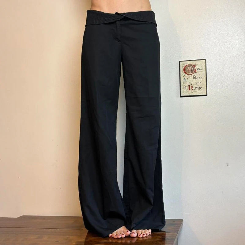 LIZAKOSHT  -  Irregular Waist Flared Pants Baggy Boot Cut Trousers Casual Basic All-match Streetwear Chic Fashion Outfits Women