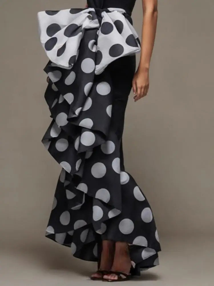 LIZAKOSHT  -  Female Fashion Polka Dot Bow-Embellished Elegant Tube Strapless Dress New Summer Sleeveless Party Evening Dresses