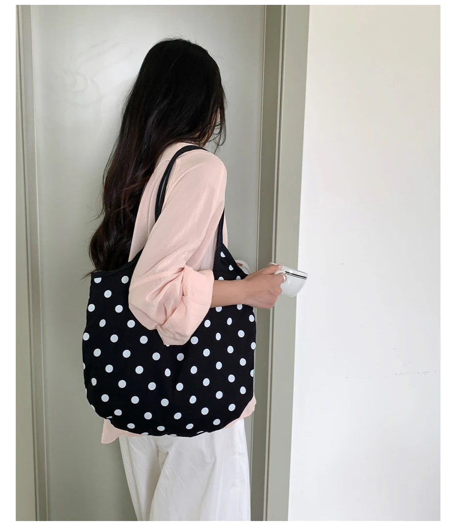 LIZAKOSHT  -  Fashion Wave Dot Shoulder Bag Versatile Large Capacity Commuter Tote Bags Casual Cotton Handbag