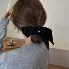 Lizakosht New Vintage Velvet Bow Scrunchie Rabbit Knot Hair Rope Ribbon Elastic Ponytail Holder Hair Tie Solid Hair Accessories Winter
