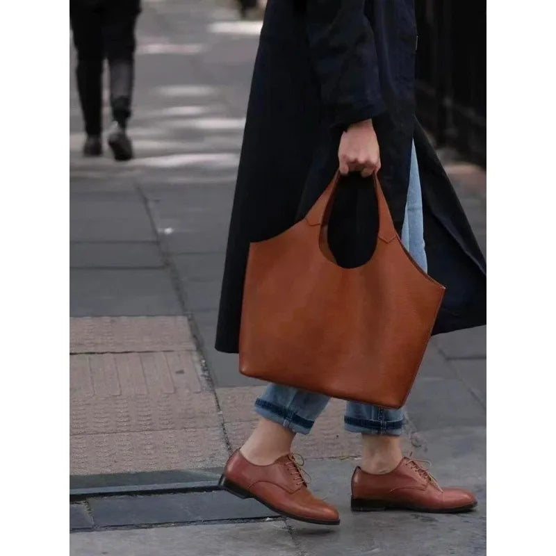 LIZAKOSHT  -  Brown Soft Leather Large Capacity Tote Bag Women's New Luxury Matte High-End Feeling Lady Handbag and Purse Bolsa Feminina