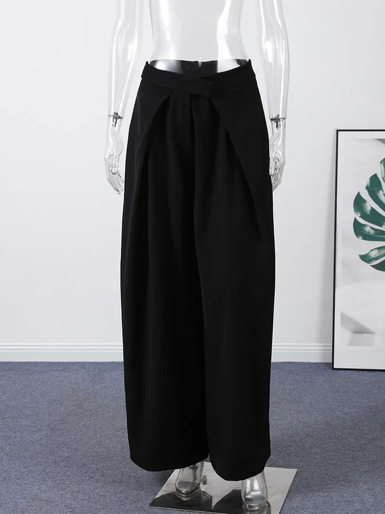 LIZAKOSHT  -  Women's Pants Woman Clothing Wide-Leg Trousers Y2k Pants Tracksuit Female Pinstripe Pleated Fashion High-Waist Casual Bottoms