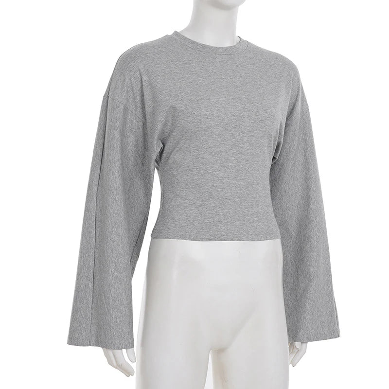 LIZAKOSHT  -  Autumn Casual Basic Solid Color Simple O Neck Long-sleeved T-shirts Casual Loose Fitting Pullover Tees for Womens