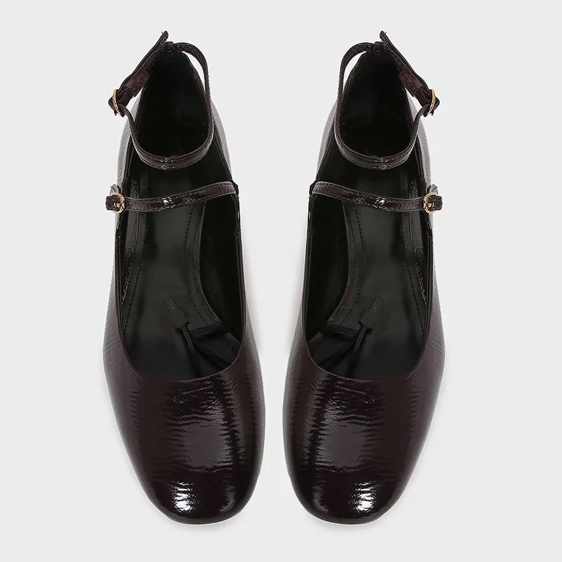 LIZAKOSHT  -  Chunky Heels Square Toe Women Mary Jane Shoes Elegant Ankle Strap Classic Retro Style Patent Leather Daily Office Lady Pumps