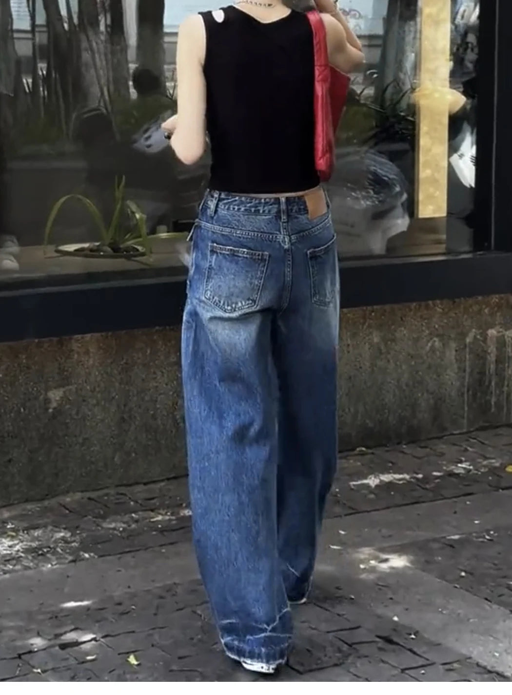 LIZAKOSHT  -  Women Casual Eclectic Waif 2000s Jeans American Vintage Patchwork Jeans Y2K Harajuku Street Style Washed Pockets Denim Trouser