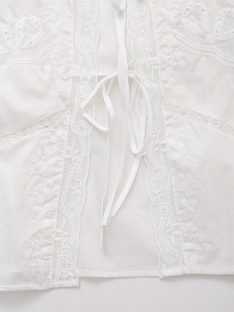 LIZAKOSHT  -  Sleeveless Lace-up Summer Blouse  Cotton Floral Embroidered lace Blouses Shirts Women Tops Vintage Boho Beach Wear Casual Blusas