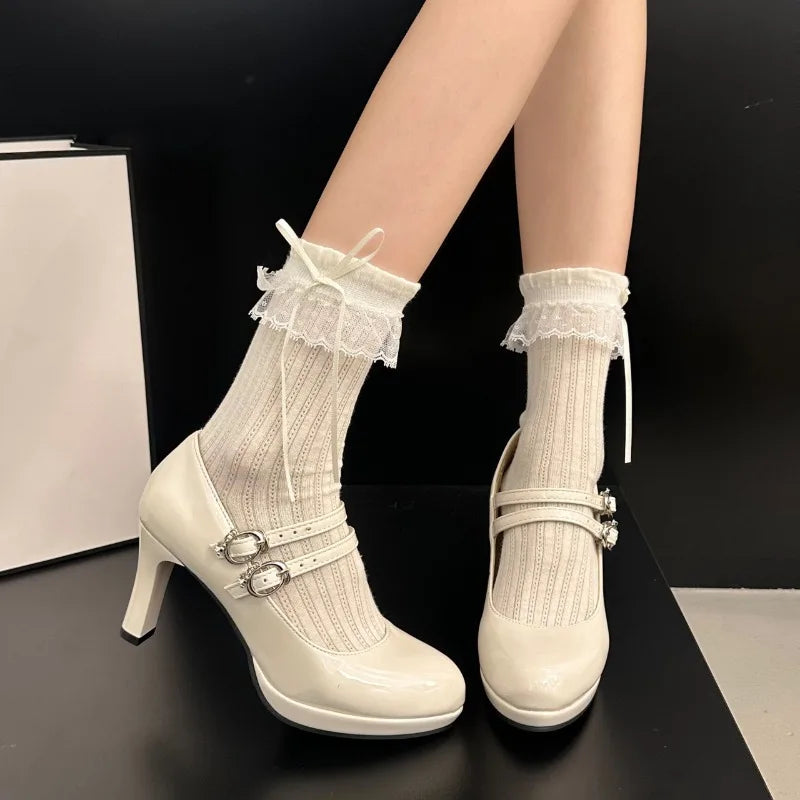 LIZAKOSHT  -  Designer Luxury Thick Heel Women Mary Jane Shoes Concise Shallow Belt Buckle Shoes Ladies Outdoor Elegant Dress Dancing Pumps