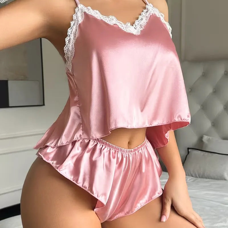 LIZAKOSHT  -  Ice Silk Sexy Pajamas Summer Fashion Suspenders Women's Pajamas New Suspenders Backless V-collar Loungewear