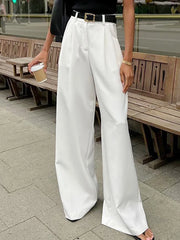 LIZAKOSHT  -  White Wide Leg Pants Women's Slimming Loose Casual Trousers High Waist Comfortable Polyester Fiber Commute Sle Daily Wear