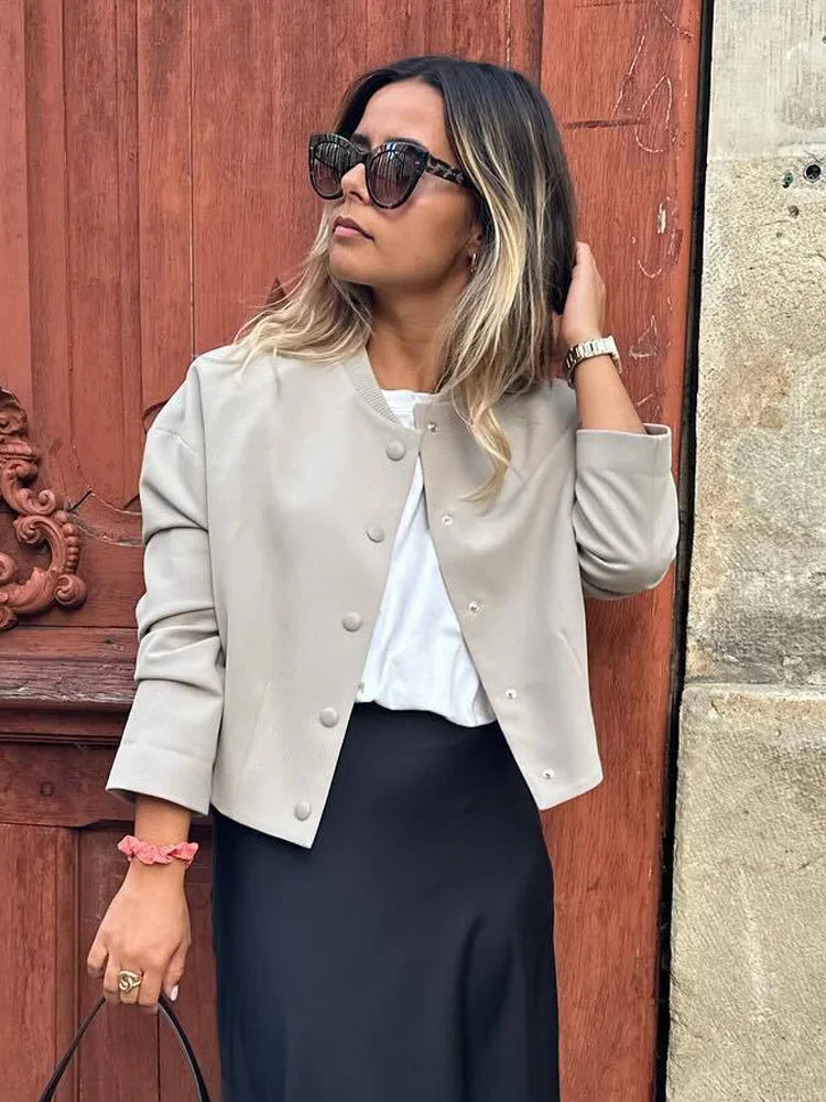 LIZAKOSHT  -  2 Colors Jackets for Women 2024 Stand Collar Coat Female Chic Single-breasted Outerwear Ladies Casual Jacket New In