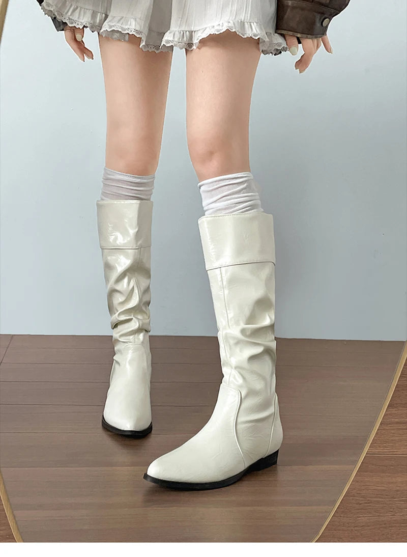 LIZAKOSHT  -  Cosy Soft Leather Women Knee High Boots Fashion Slip On Knight Long Booties Winter Internal Elevation Shoes Zapatos De Mujer