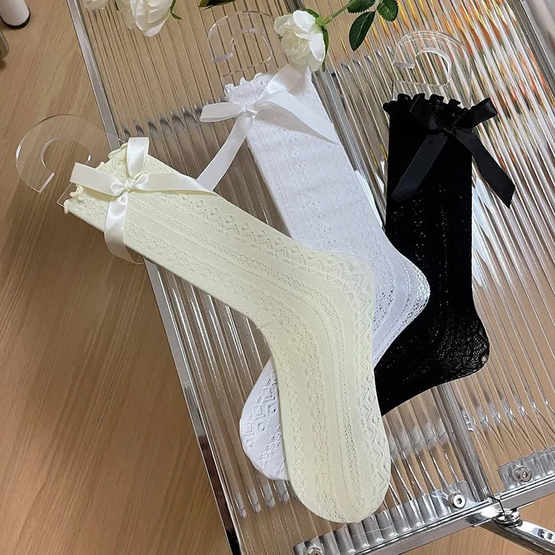 Lizakosht New Mesh Fishnet Lace Socks JK Japanese Fashion Sweet Girls Cute Bow Kawaii Socks Ballet Style Frilly Ruffles Socks Women
