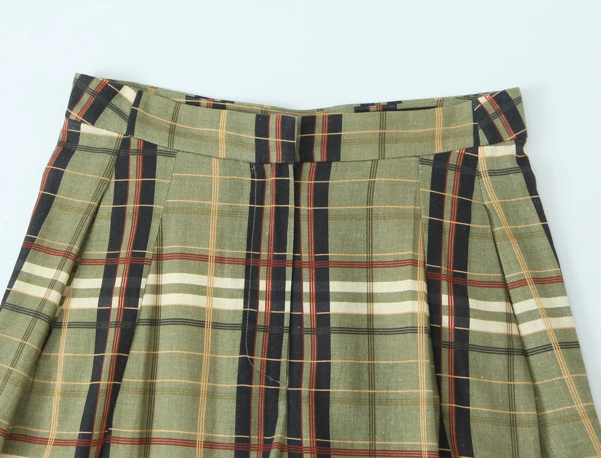 LIZAKOSHT  -  Women Autumn New Ramie Bloomers Plaid Printed Loose Pants Female Fashion Versatile Drawstring Streetwear Casual Trousers