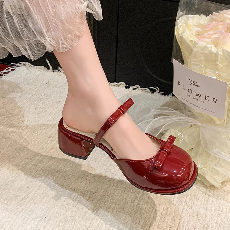 LIZAKOSHT  -  Summer Butterfly-knot Cover Toe Women Slippers Elegant Thick Heel Dress Slides Ladies Concise Slingback Dress Sandals Mule Shoes