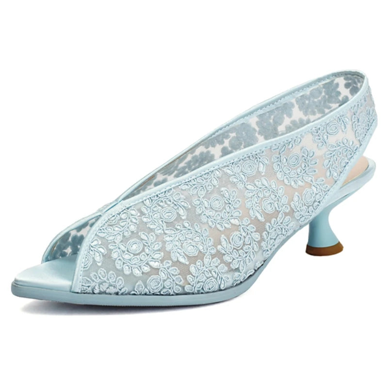 LIZAKOSHT  -  Breathable Summer Shoes Sandals Fashion Lace Blue Pink White Party Shoes Footwear Large Size Peep toe Low Heels Women's Sandals