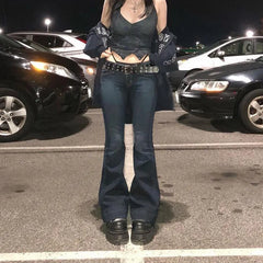 LIZAKOSHT  -  y2k Flare Jeans Vintage Low Waisted Cute Trousers Aesthetic Streetwear Casual Cargo Pants Women Korean Distressed Jean