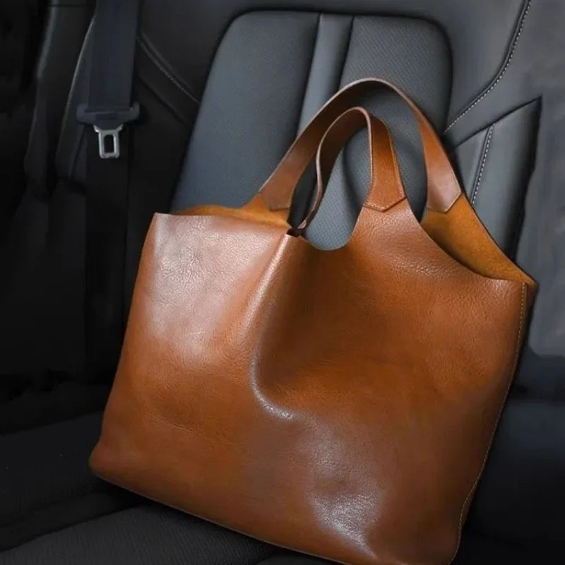 LIZAKOSHT  -  Brown Soft Leather Large Capacity Tote Bag Women's New Luxury Matte High-End Feeling Lady Handbag and Purse Bolsa Feminina