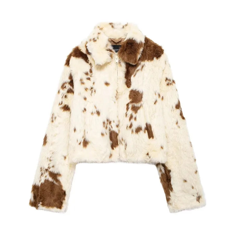 LIZAKOSHT  -  Faux Fur Women Coat 2025 Lapel Zipper Long Sleeve Female Coats Vintage Autumn Winter Pocket Thicken Lady High Street Warm Jacket