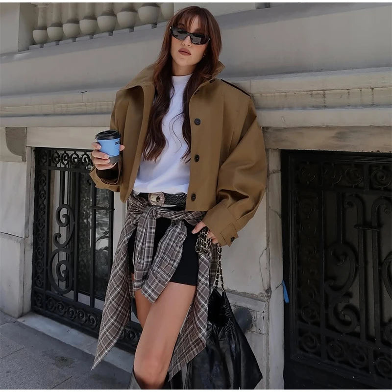 LIZAKOSHT  -  Lapel Single Breasted Loose Windbreaker Women Solid Oversized Jackets 2025 New Fashion Casual Autumn Chic High Street Outerwear