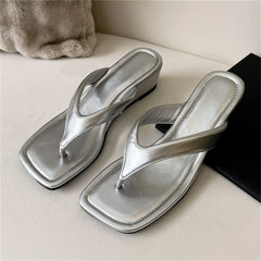 LIZAKOSHT  -  Woman Slippers Summer Square Clip Toe Wedges Low Heels Outdoor Shoes Fashion Flip Flops Zapatos De Mujer