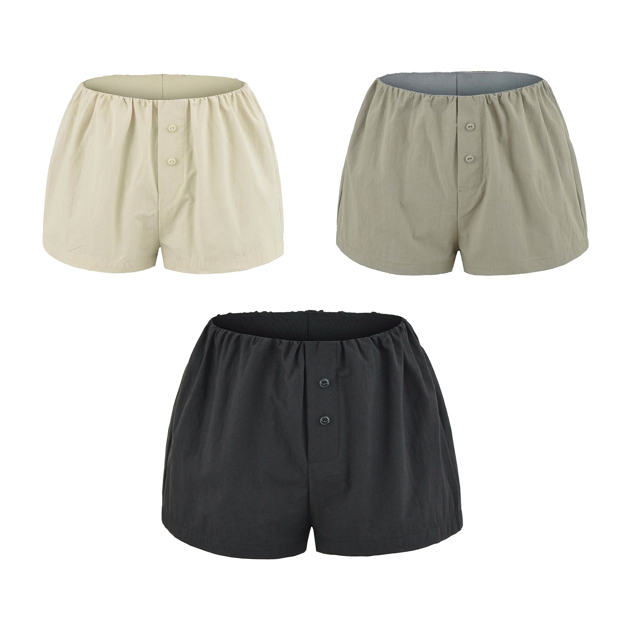 LIZAKOSHT  -  3 colors Summer Sports Cotton Causal Shorts Women Elastic Waist Loose Wide Leg Straight Short Pants Trousers Armygreen Khaki