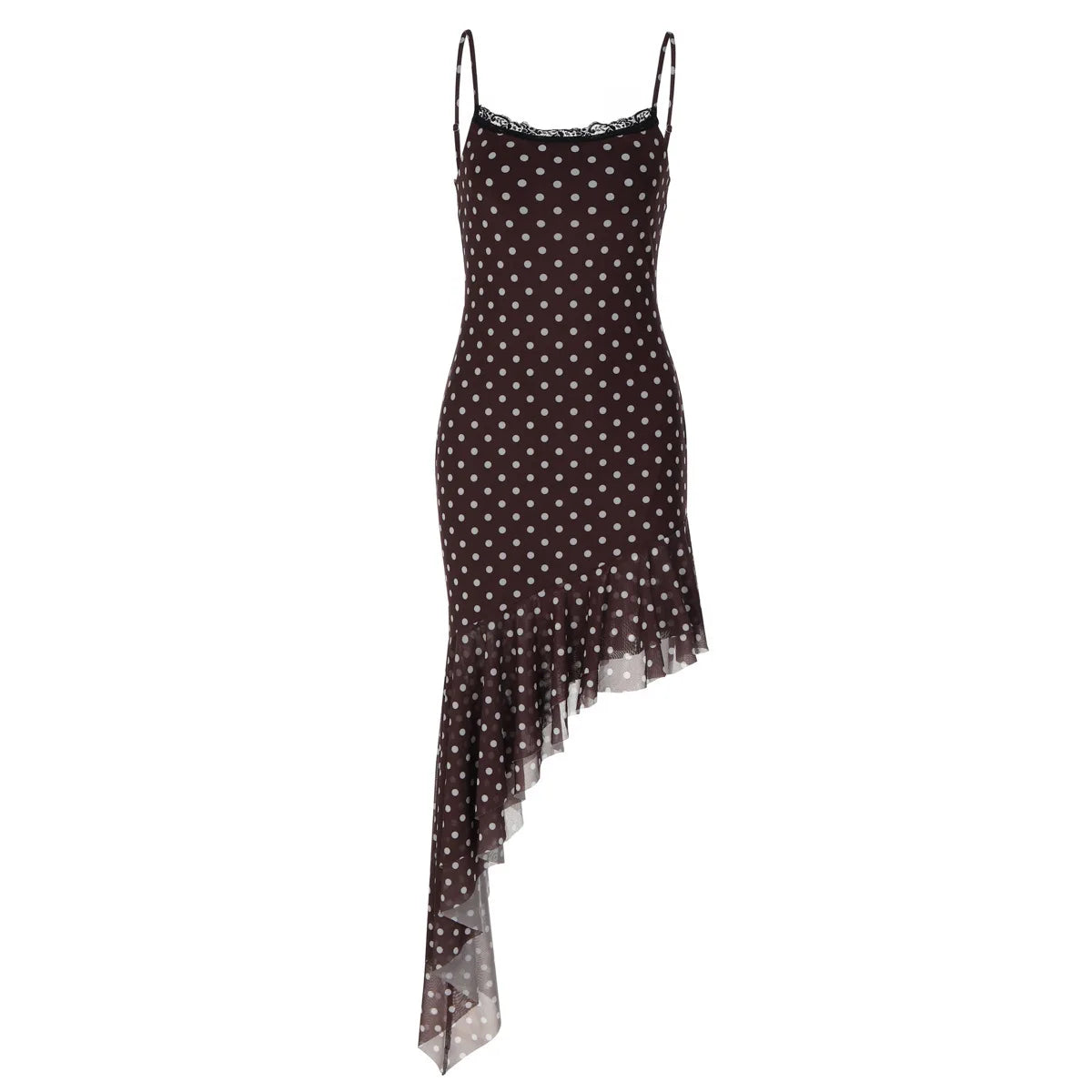 LIZAKOSHT  -  Summer Women Sexy Hem Fashion Dress Female Polka Dot Lace Patchwork Square Neck Slim Fit Party Holiday Casual Vestidos