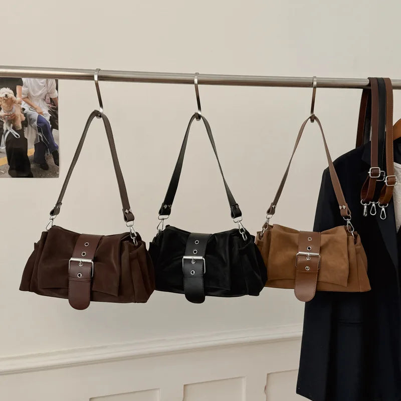 LIZAKOSHT  -  Faux Suede Women Axillary bags fashion ruched ladies Shoulder messenger Bag female handbag small Underarm Bag bolsa feminina