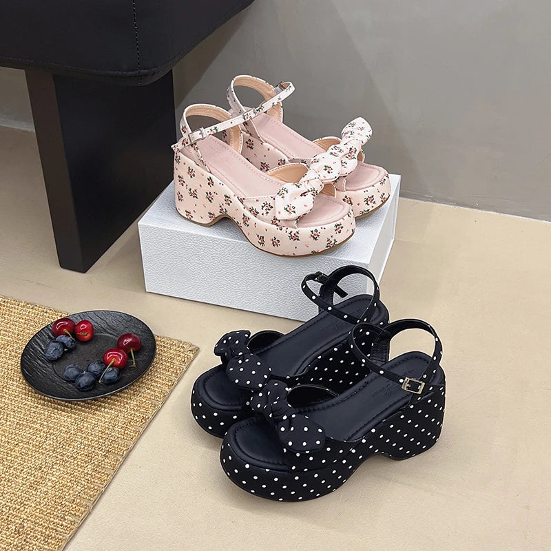 LIZAKOSHT  -  New Summer Women Floral Platform Thick Bottom Sandals Fashion Open Toe Party Dress Shoes Street Style Wedges Heels Sandalias