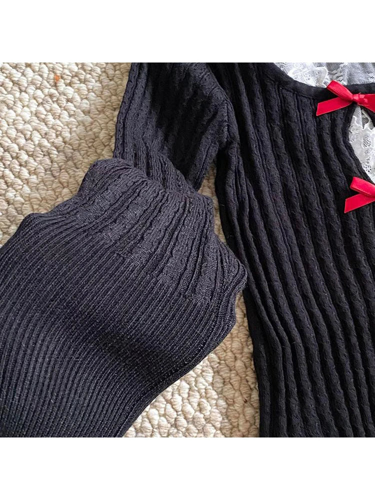 LIZAKOSHT  -  Autumn Winter Women Two Piece Sets Sweater Ballet Core Jumper Knitwears 2000s Aesthetic Y2k New Harajuku Fashion E-girl Gyaru