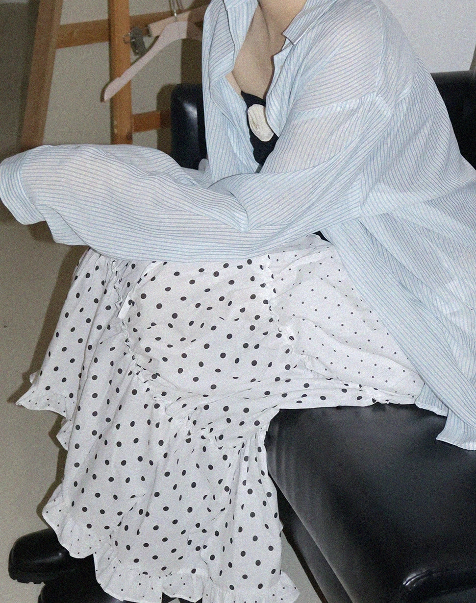 LIZAKOSHT  -  Mint Green Polka Dot Half Skirt with Lace Splicing Retro  Style Korean Waist Design Polyester Fabric H-Shape Long Skirt