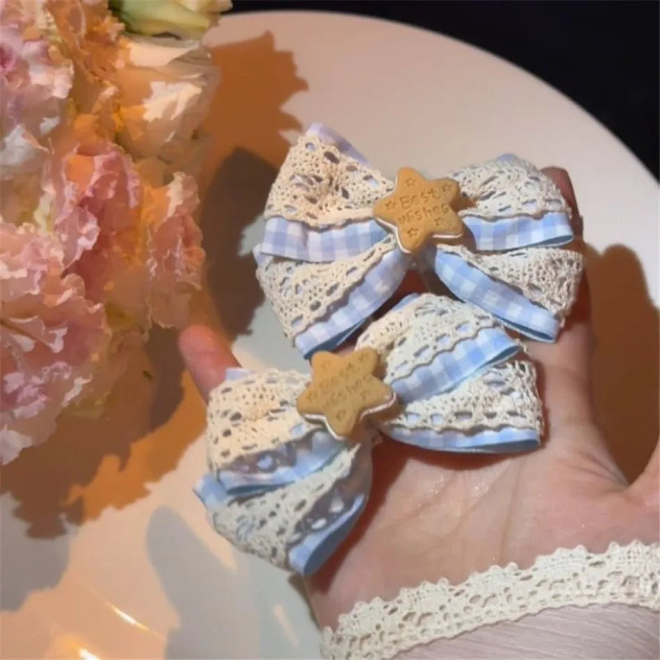 LIZAKOSHT  -  Cute Simulation Cookies Bow Side Clip Hairpin Japanese Lolita Women Hair Accessories D1426