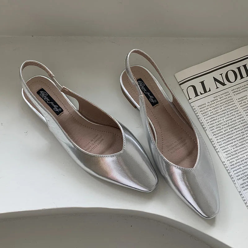 LIZAKOSHT  -  Fashion Pointed Toe Flats Shoes Women Slingback Sandals Elegant Mules Female Shallow Ballet Casual Loafers Sliver Zapatos Mujer