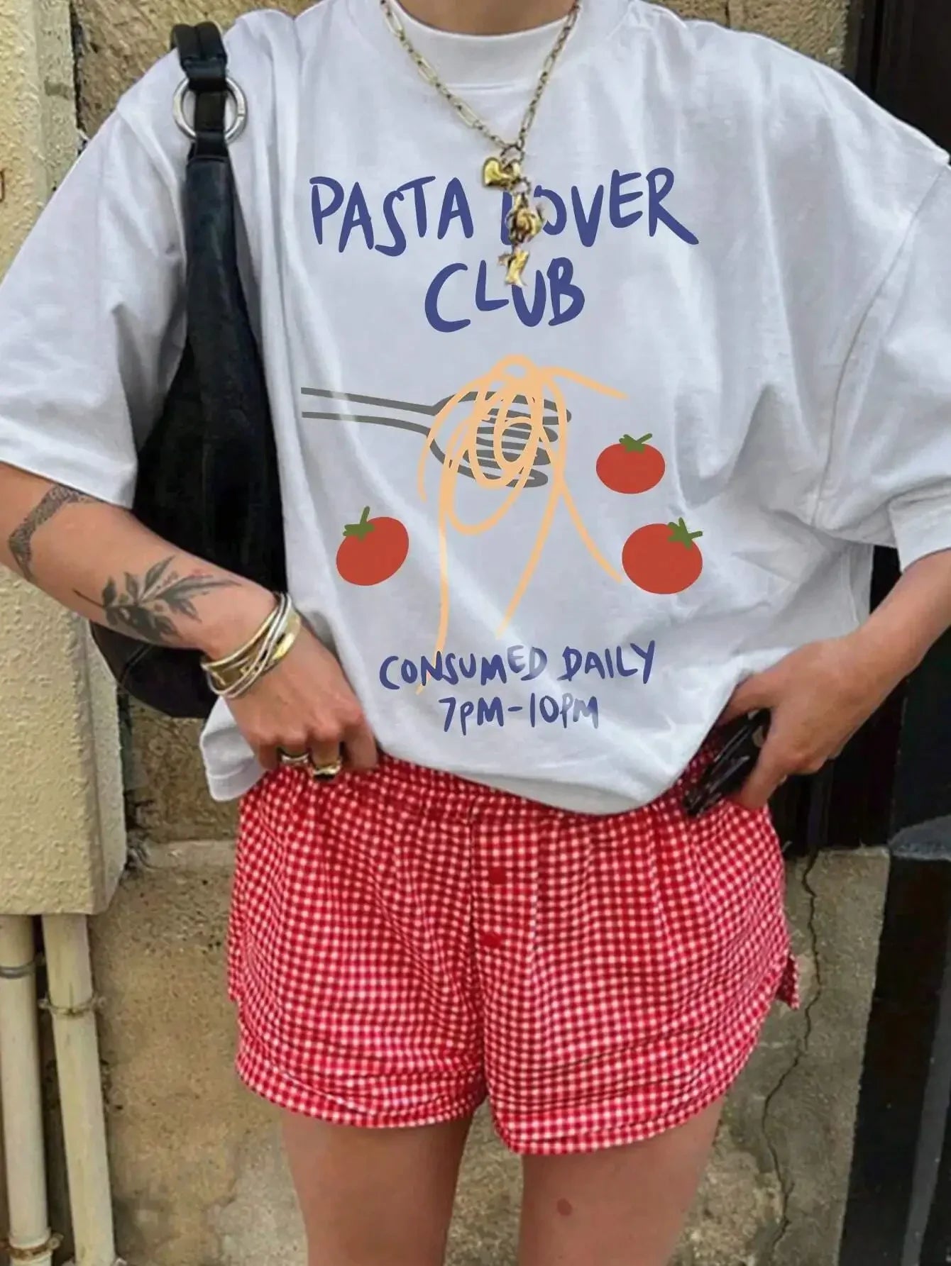 LIZAKOSHT  -  Women Pasta Lover Club Graphic T-Shirt Retro Fruit Print Tee Short Sleeve Fashion Top Oversized Harajuku Y2k Streetwear T-Shirts
