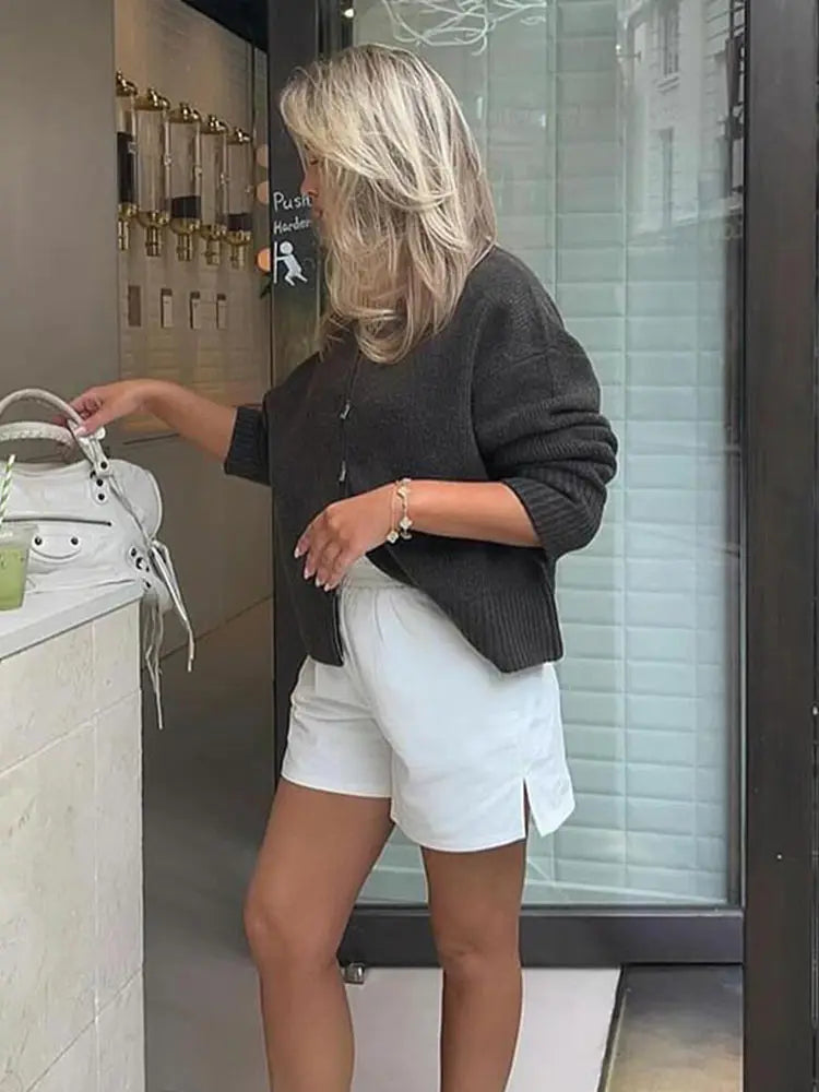 LIZAKOSHT  -  Double-Head Zipper Knitted Sweater Cardigan Solid Color Bomber Jacket Women's Commute Coat Top Minimalism Knitwear Overcoat