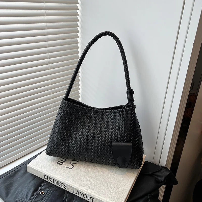 LIZAKOSHT  -  Women'S Woven Pattern Shoulder Bag Autumn And Winter Casual Wear Hand-Held Handle Bag Fashion Retro Armpit Bag With Coin Purse