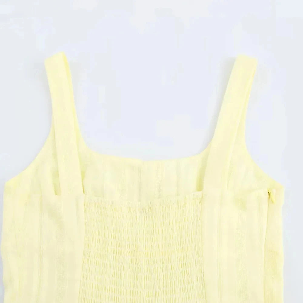 LIZAKOSHT  -  Elegant Long Dress For Women Lace Up Sleeveless Square Neck Dresses 2025 New Summer Chic Casual Simple Vacation Beach Midi Dress